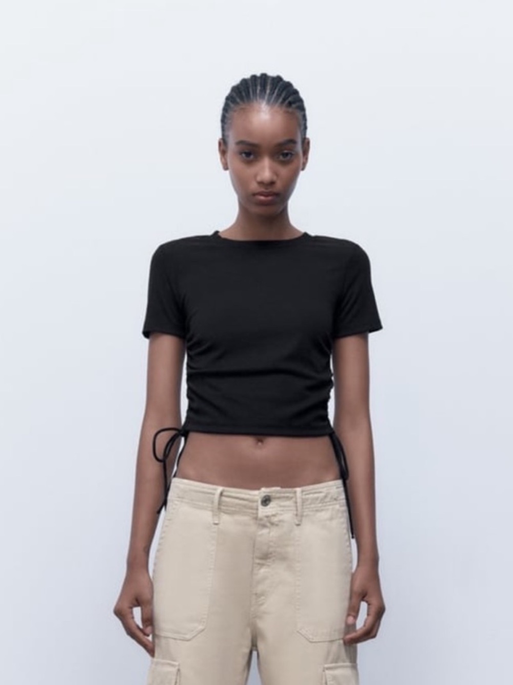 *NWOT* Side-Tie Cinched Cropped Short Sleeve